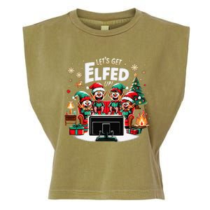 Christmas Hilarious Elves Party With Xmas Tree And Fireplace Garment-Dyed Women's Muscle Tee