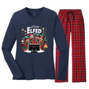 Christmas Hilarious Elves Party With Xmas Tree And Fireplace Women's Long Sleeve Flannel Pajama Set 