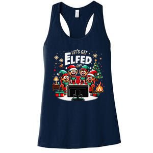 Christmas Hilarious Elves Party With Xmas Tree And Fireplace Women's Racerback Tank