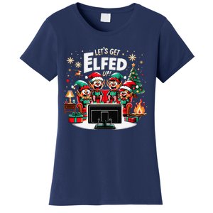 Christmas Hilarious Elves Party With Xmas Tree And Fireplace Women's T-Shirt