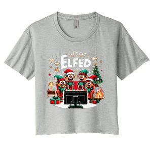 Christmas Hilarious Elves Party With Xmas Tree And Fireplace Women's Crop Top Tee