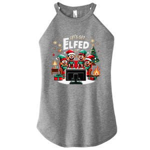 Christmas Hilarious Elves Party With Xmas Tree And Fireplace Women's Perfect Tri Rocker Tank