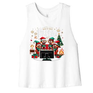 Christmas Hilarious Elves Party With Xmas Tree And Fireplace Women's Racerback Cropped Tank