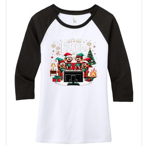 Christmas Hilarious Elves Party With Xmas Tree And Fireplace Women's Tri-Blend 3/4-Sleeve Raglan Shirt