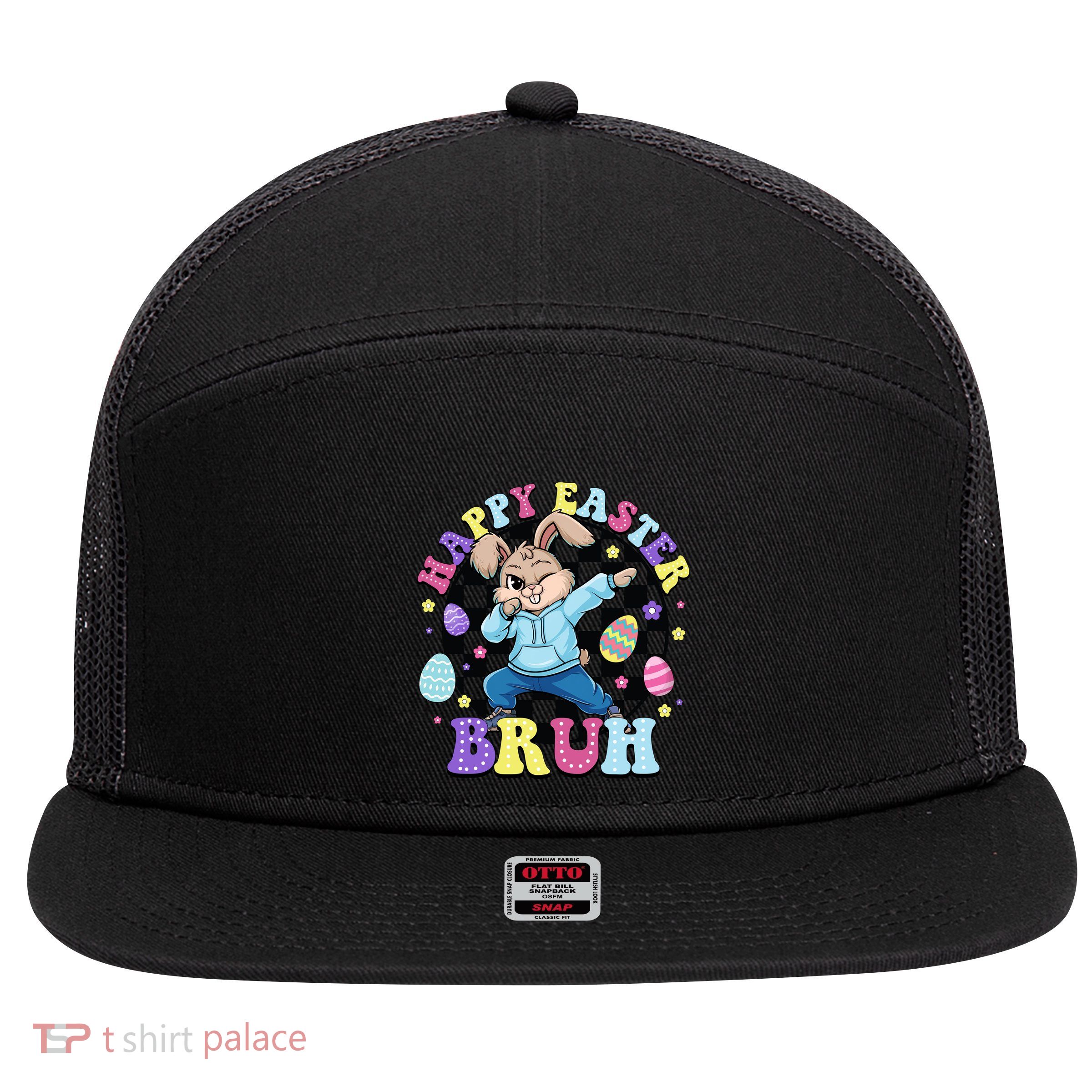Checkered Happy Easter Bruh Bunny 7 Panel Mesh Trucker Snapback Hat