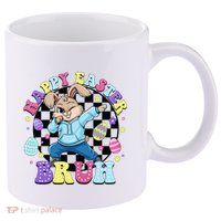 Checkered Happy Easter Bruh Bunny 11oz C Handle Ceramic Mug