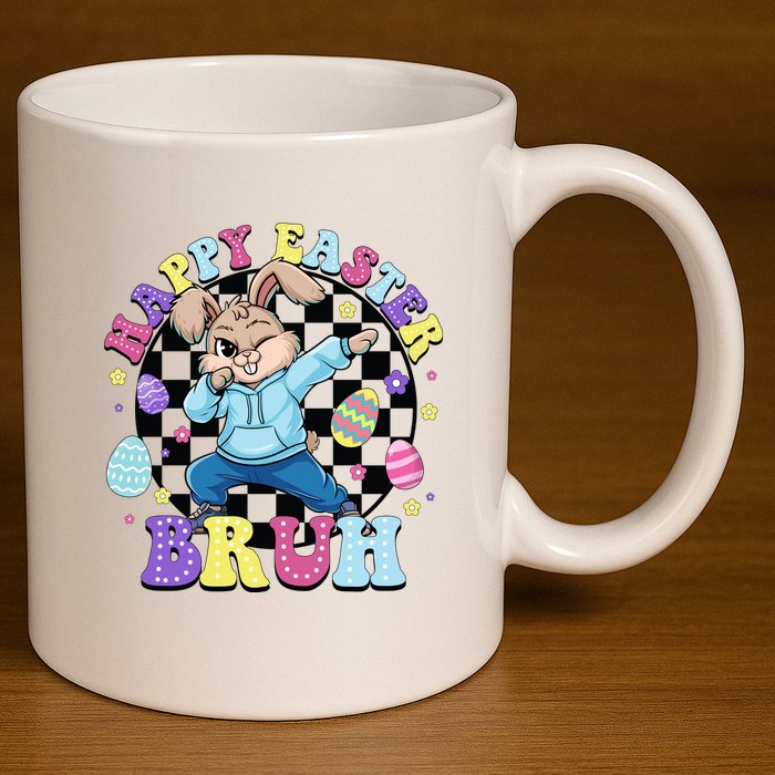Checkered Happy Easter Bruh Bunny 11oz C Handle Ceramic Mug