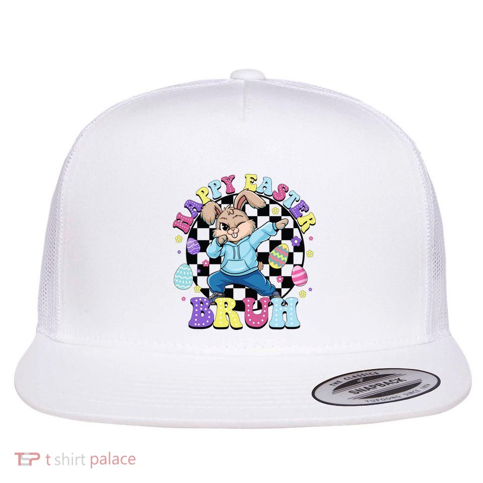 Checkered Happy Easter Bruh Bunny Flatbill Hat