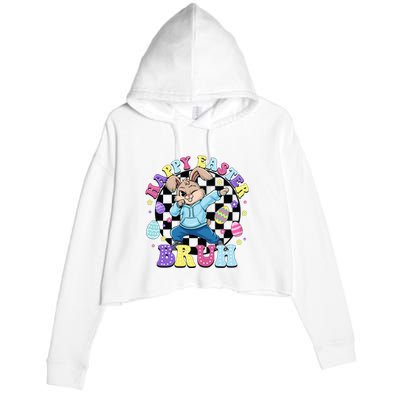 Checkered Happy Easter Bruh Bunny Crop Fleece Hoodie