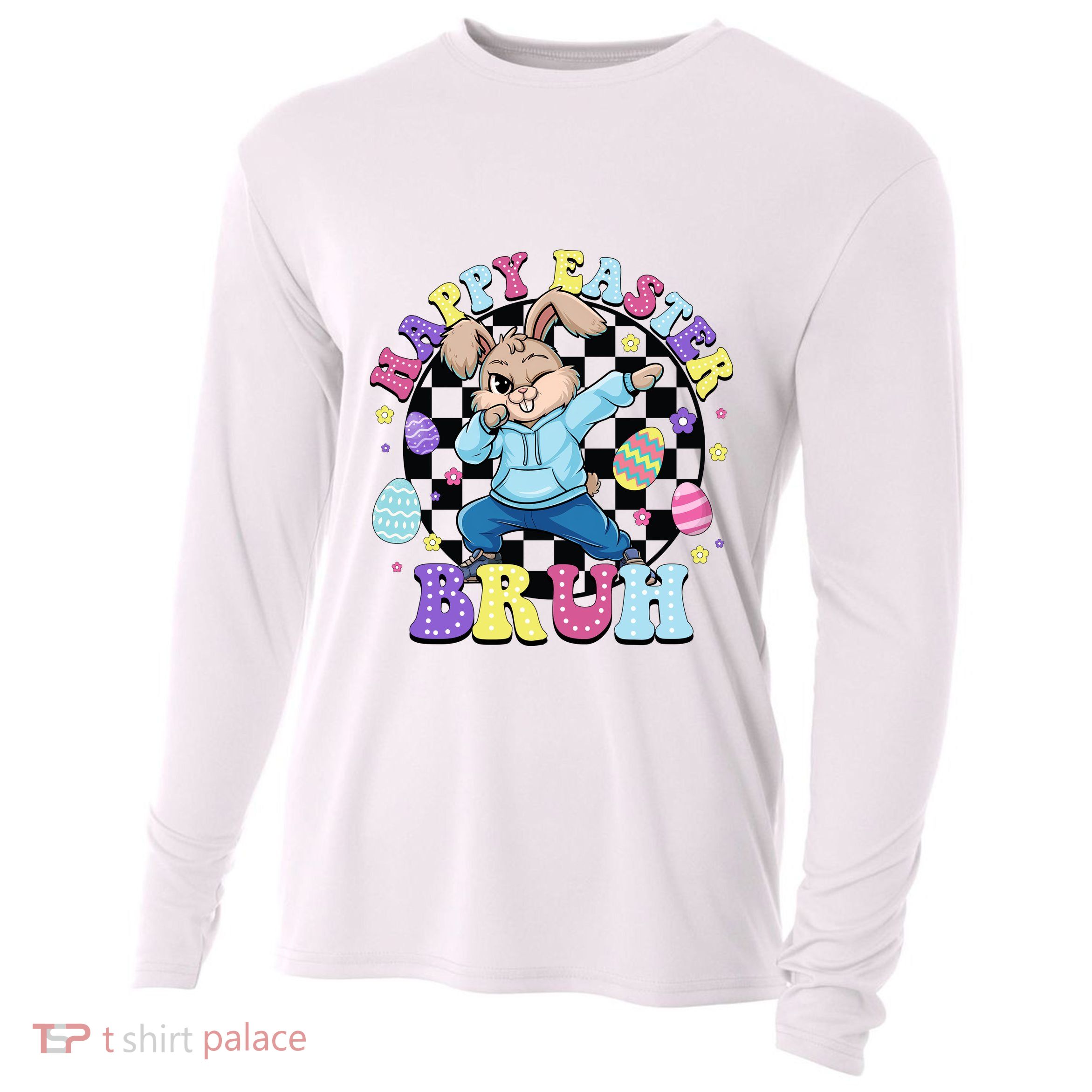 Checkered Happy Easter Bruh Bunny Cooling Performance Long Sleeve Crew