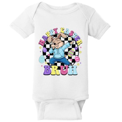 Checkered Happy Easter Bruh Bunny Baby Bodysuit