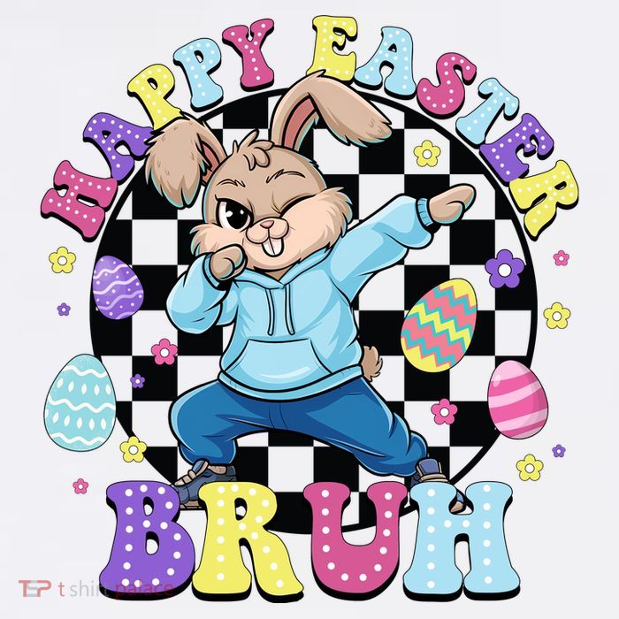 Checkered Happy Easter Bruh Bunny Short Acrylic Beanie