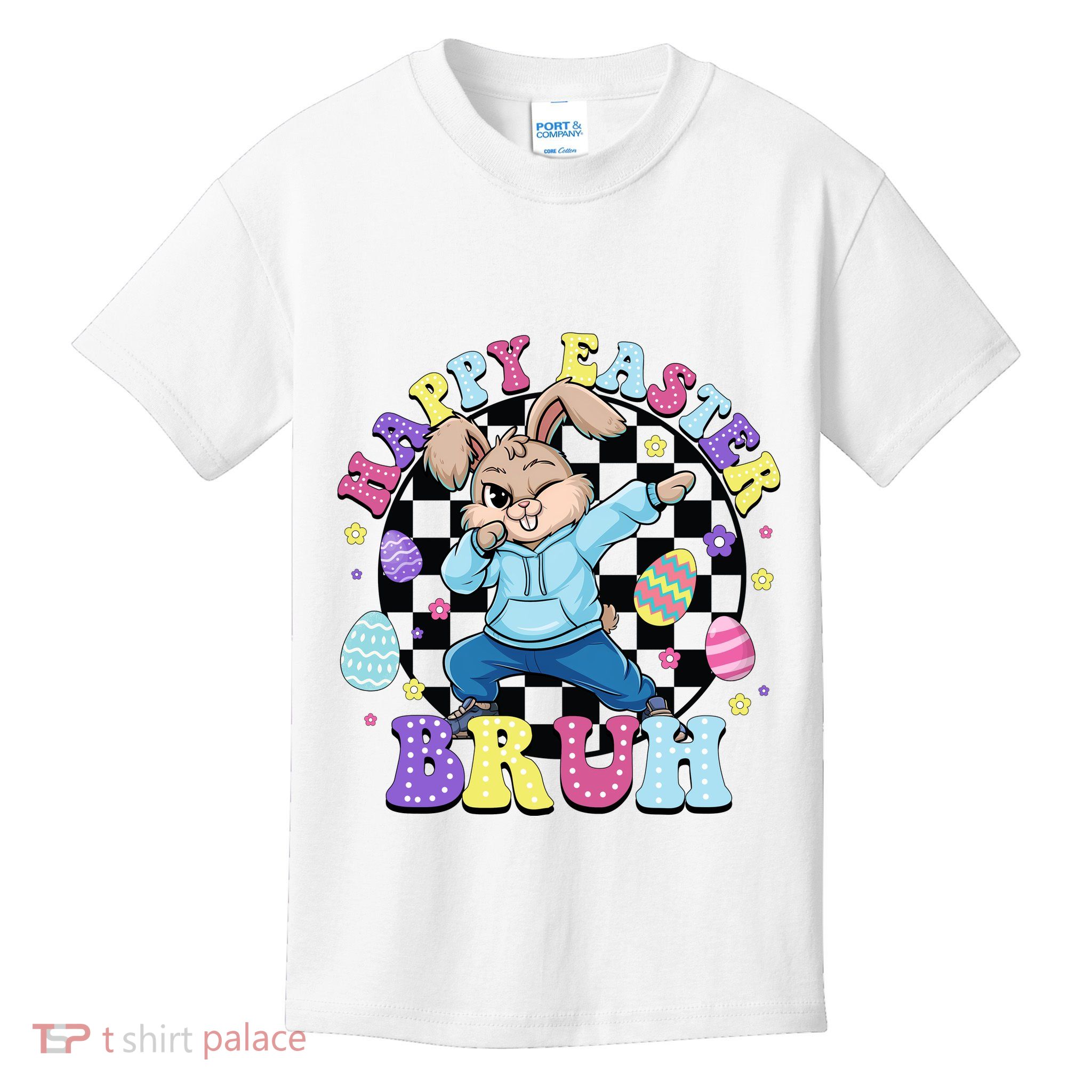 Checkered Happy Easter Bruh Bunny Kids T-Shirt