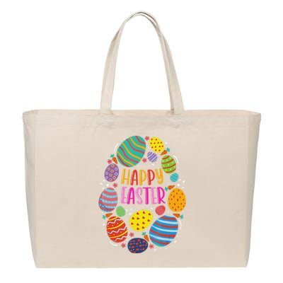 Cute Happy Easter Colorful Eggs Cotton Canvas Jumbo Tote