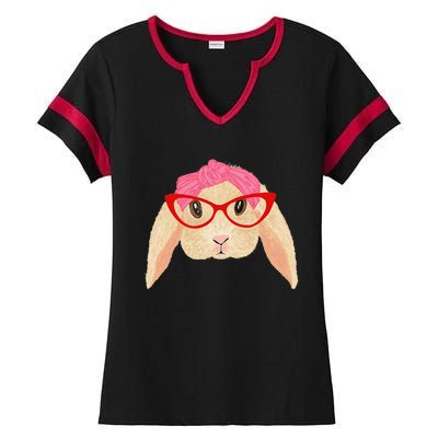 Cute Hipster Easter Bunny For Twins Siblings Ladies Halftime Notch Neck Tee