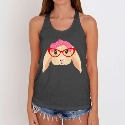 Cute Hipster Easter Bunny For Twins Siblings Women's Knotted Racerback Tank