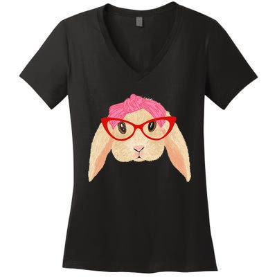 Cute Hipster Easter Bunny For Twins Siblings Women's V-Neck T-Shirt