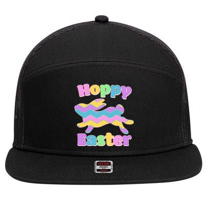 Cute Hoppy Easter Colorful Easter Bunny 7 Panel Mesh Trucker Snapback Hat