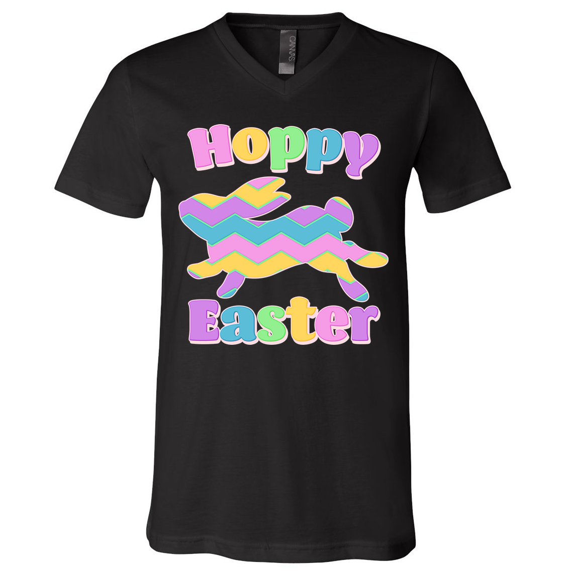 Cute Hoppy Easter Colorful Easter Bunny V-Neck T-Shirt