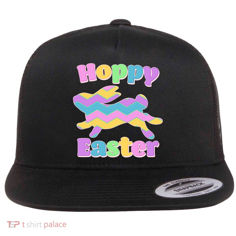 Cute Hoppy Easter Colorful Easter Bunny Flatbill Hat