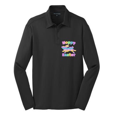 Cute Hoppy Easter Colorful Easter Bunny Silk Touch Performance Long Sleeve Polo