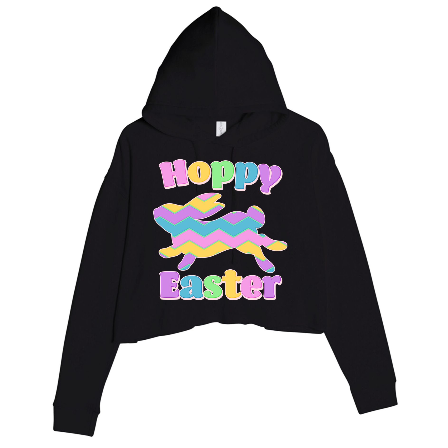 Cute Hoppy Easter Colorful Easter Bunny Crop Fleece Hoodie