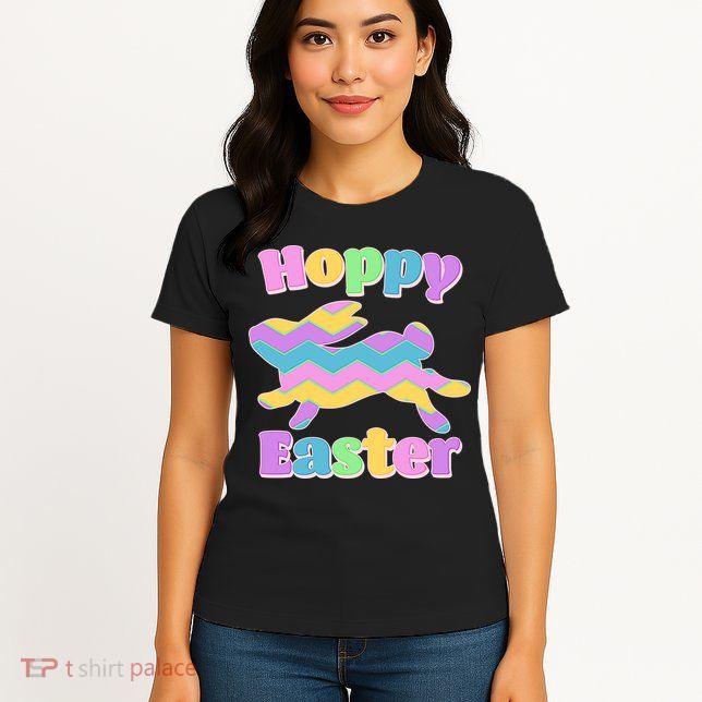 Cute Hoppy Easter Colorful Easter Bunny Womens T-Shirt