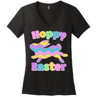 Cute Hoppy Easter Colorful Easter Bunny Women's V-Neck T-Shirt