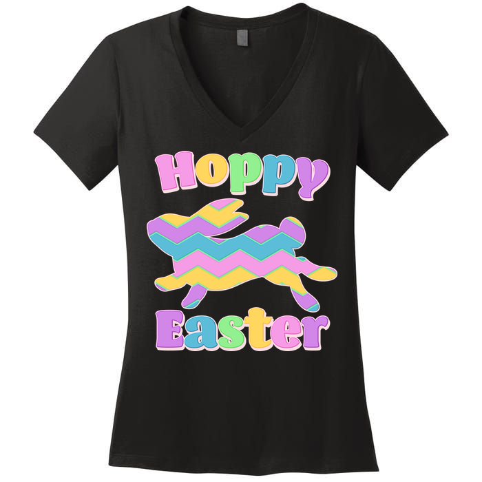 Cute Hoppy Easter Colorful Easter Bunny Women's V-Neck T-Shirt