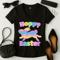 Cute Hoppy Easter Colorful Easter Bunny Women's V-Neck T-Shirt
