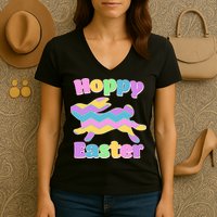 Cute Hoppy Easter Colorful Easter Bunny Women's V-Neck T-Shirt