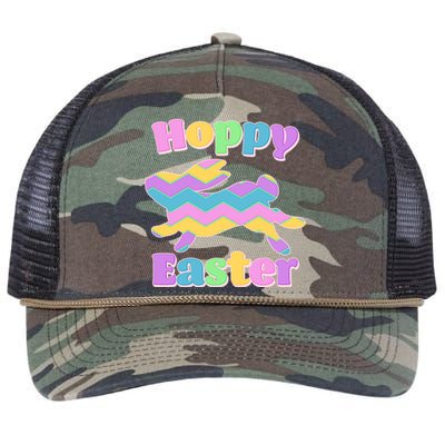 Cute Hoppy Easter Colorful Easter Bunny Retro Rope Trucker Hat Cap