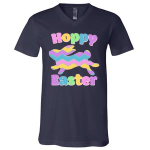 Cute Hoppy Easter Colorful Easter Bunny V-Neck T-Shirt