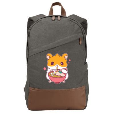 Cute Hamster Eating Ramen Hamster Lovers Cotton Canvas Backpack