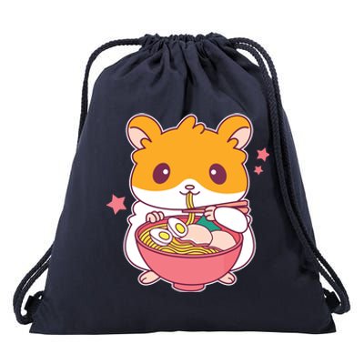 Cute Hamster Eating Ramen Hamster Lovers Drawstring Bag