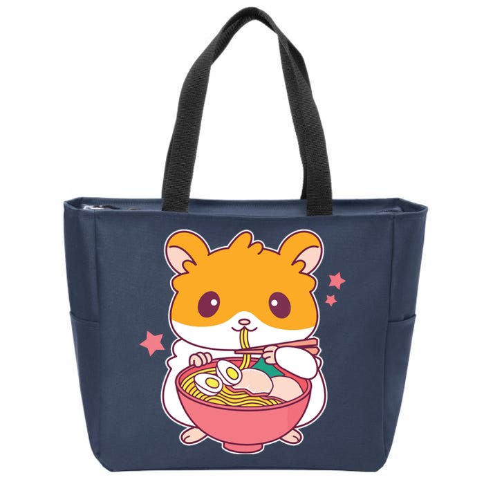 Cute Hamster Eating Ramen Hamster Lovers Zip Tote Bag