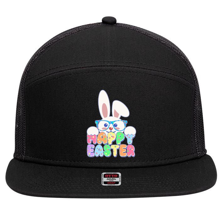 Cute Happy Easter Bunny Rabbit With Glasses 7 Panel Mesh Trucker Snapback Hat