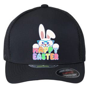 Cute Happy Easter Bunny Rabbit With Glasses Flexfit Unipanel Trucker Cap