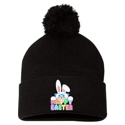 Cute Happy Easter Bunny Rabbit With Glasses Pom Pom 12in Knit Beanie