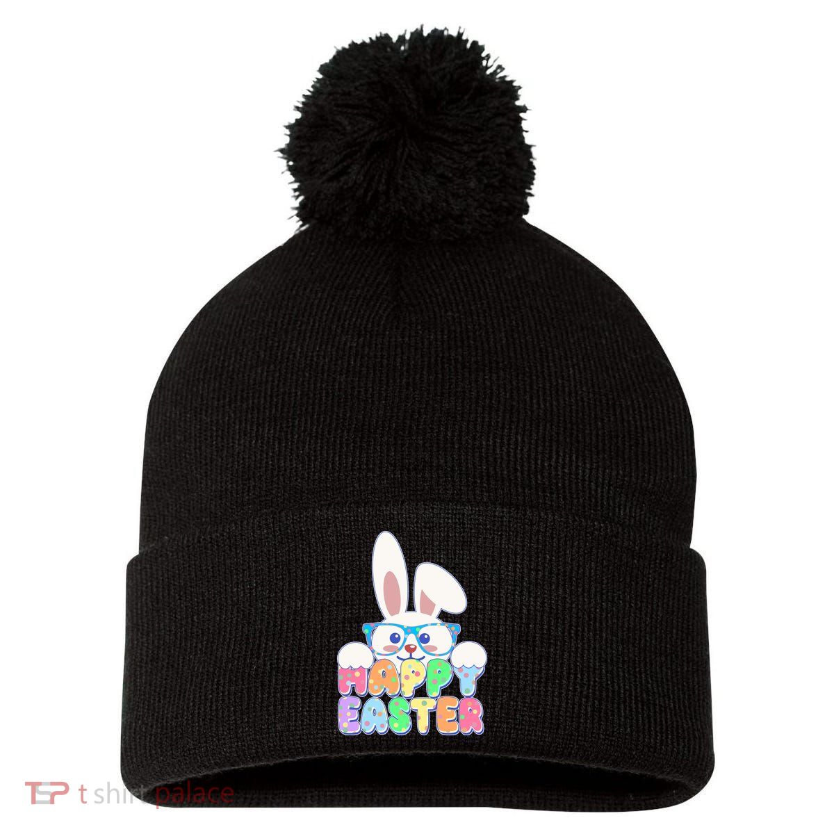 Cute Happy Easter Bunny Rabbit With Glasses Pom Pom 12in Knit Beanie
