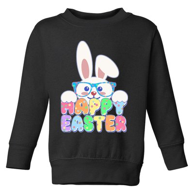 Cute Happy Easter Bunny Rabbit With Glasses Toddler Sweatshirt