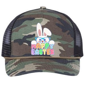 Cute Happy Easter Bunny Rabbit With Glasses Retro Rope Trucker Hat Cap