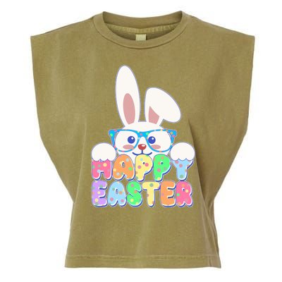 Cute Happy Easter Bunny Rabbit With Glasses Garment-Dyed Women's Muscle Tee