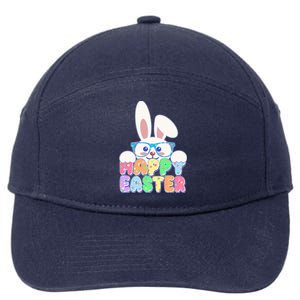 Cute Happy Easter Bunny Rabbit With Glasses 7-Panel Snapback Hat