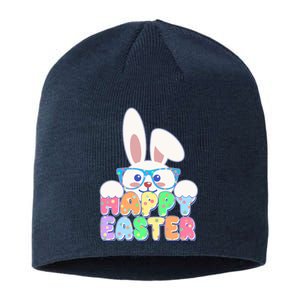 Cute Happy Easter Bunny Rabbit With Glasses Sustainable Beanie