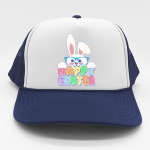 Cute Happy Easter Bunny Rabbit With Glasses Trucker Hat