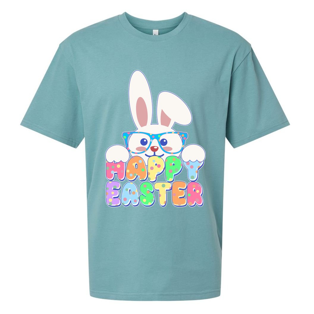 Cute Happy Easter Bunny Rabbit With Glasses Sueded Cloud Jersey T-Shirt
