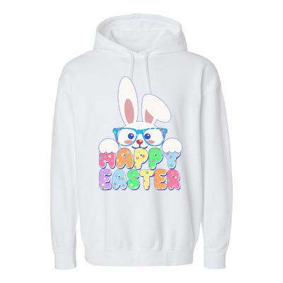 Cute Happy Easter Bunny Rabbit With Glasses Garment-Dyed Fleece Hoodie