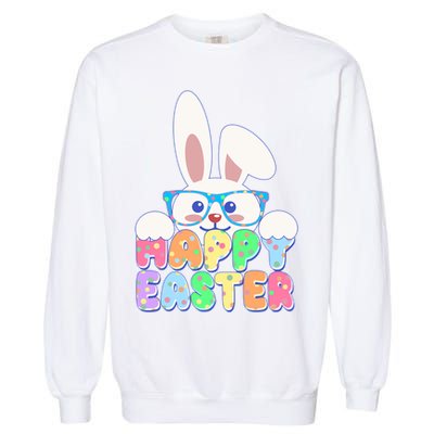 Cute Happy Easter Bunny Rabbit With Glasses Garment-Dyed Sweatshirt