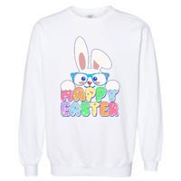 Cute Happy Easter Bunny Rabbit With Glasses Garment-Dyed Sweatshirt